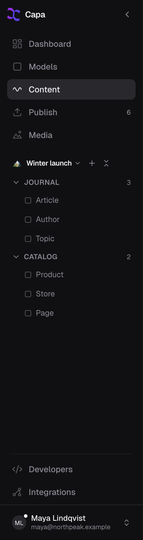 The sidebar expanded, with the main items, a team workspace with its folders, and the account row at the bottom