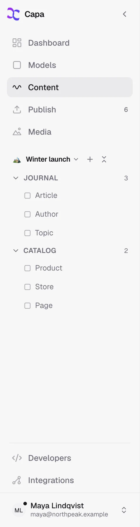 The sidebar expanded, with the main items, a team workspace with its folders, and the account row at the bottom